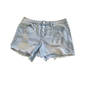 Refuge Womens Jean Shorts 6 Denim Distressed Frayed Button Fly Button
